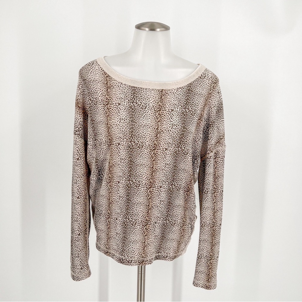 Chaser Thermal Top Leopard Print Open Back Draped Shirt